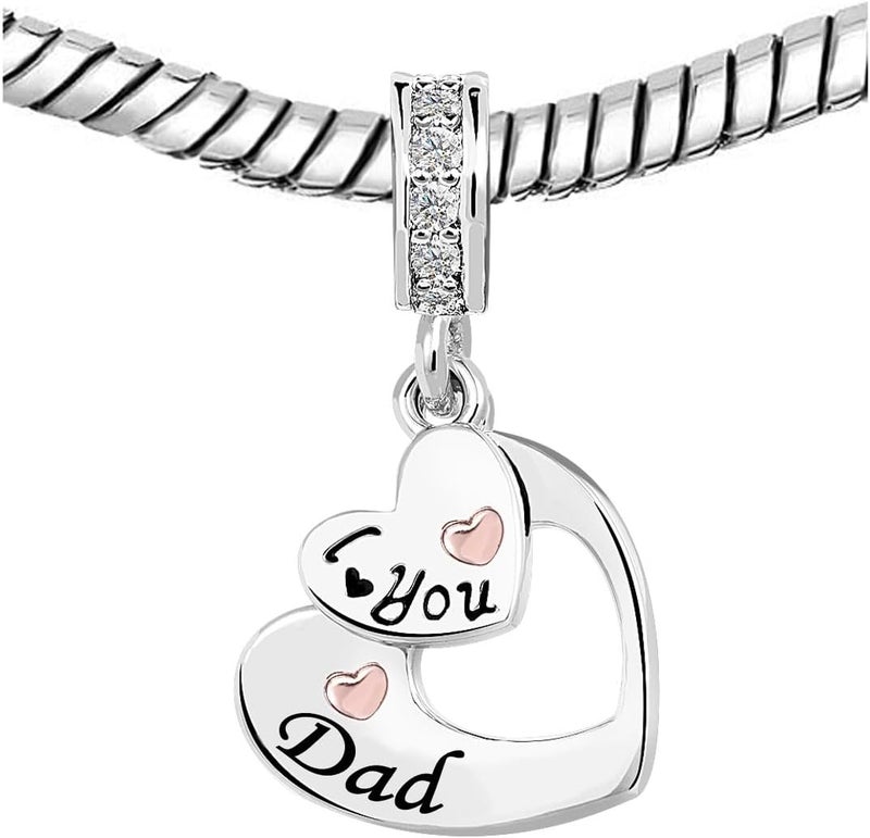 KunBead I Love You Heart Dangle Charms Compatible with Pandora Bracelet Necklace for Mom Daughter Grandma Granddaughter Nana Auntie Wife Sister Best Friend - Image 1